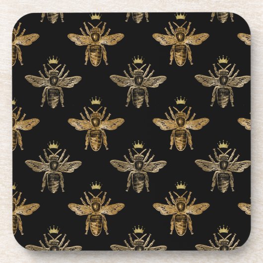 Dessous-de-verre Abeilles royales d'or sur noir (Devant)