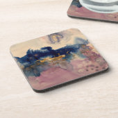 Dessous-de-verre abstrait avec coussin bleu et rose (Côté gauche)