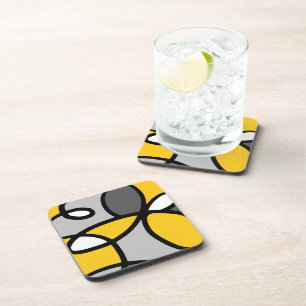 Dessous-de-verre Abstrait gris jaune noir blanc