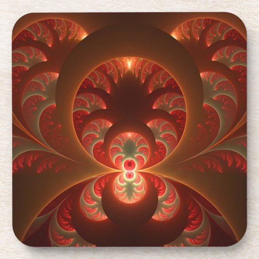 Dessous-de-verre Abstrait lumineux rouge orange moderne Fractal (Devant)