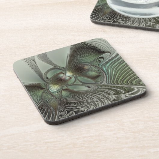 Dessous-de-verre Abstrait Olive Sage Green Grey Fractal Art Imagina (Côté gauche)