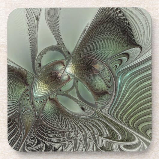 Dessous-de-verre Abstrait Olive Sage Green Grey Fractal Art Imagina (Devant)
