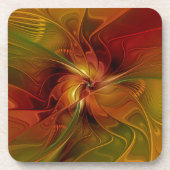 Dessous-de-verre Abstrait Rouge Orange Brown Vert Fractal Art Flowe (Devant)