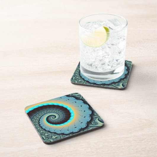 Dessous-de-verre Abstraite spirale d'art fractal bleu turquoise ora (Côté Droit)