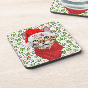 Dessous-de-verre Abyssinian Chat Ho Ho Ho Santa Hat Meowen Noël