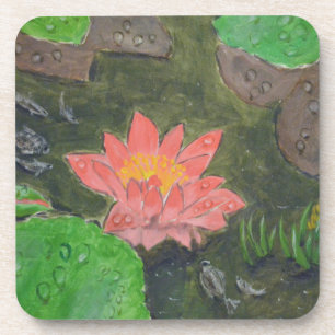 Dessous-de-verre Acrylique sur toile, fleur de lys d'eau rose