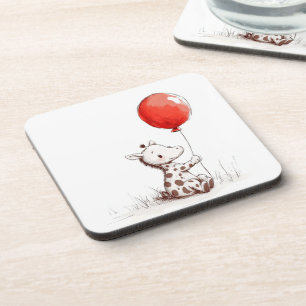 Dessous-de-verre adorable Giraffe de bébé avec ballon rouge