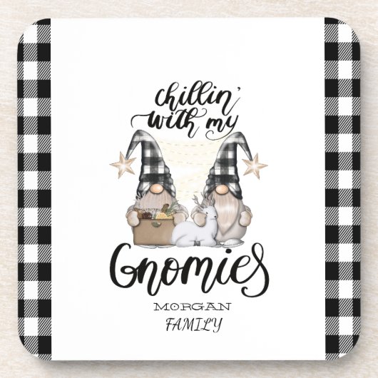 Dessous-de-verre Adorable mignonne Gnomes Black Buffalo Plaid (Devant)