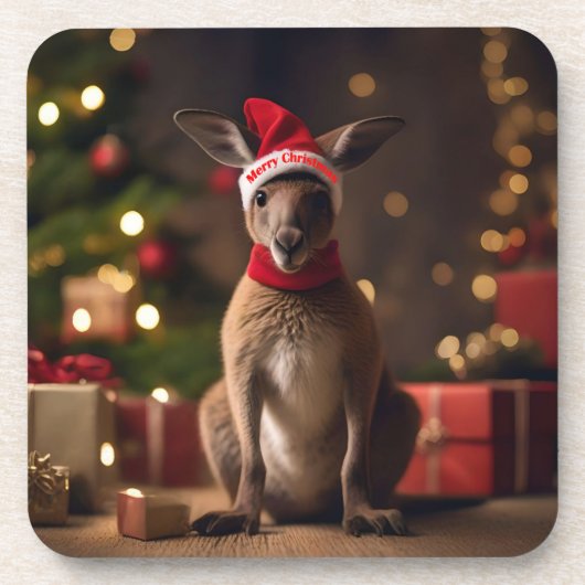 Dessous-de-verre adorable Noël Père Noël Kangaroo, (Devant)