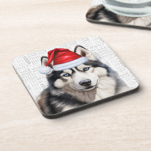 Dessous-de-verre Adorable Noël Sibérien Husky Woof Word Art