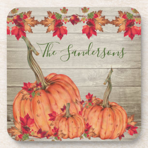 Dessous-de-verre Affaire Leaves de Rustic Wood Autumn Orange Pumkin