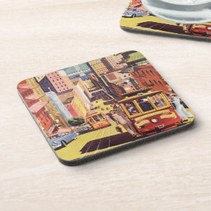 Dessous-de-verre Affiche de voyage ancienne des voitures à câble de