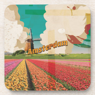 Dessous-de-verre Affiche de voyage vintage d'Amsterdam