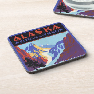 Dessous-de-verre Affiche de voyage vintage de l'Alaska, Atlin et le