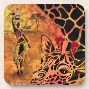 Dessous-de-verre African Girl and Giraffe - Friends - Art Drawing -