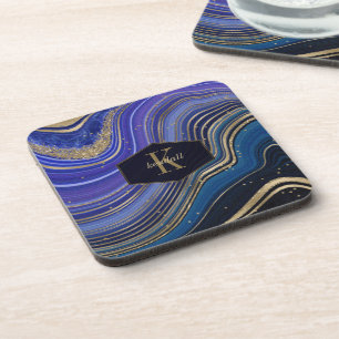 Dessous-de-verre Agate Abstrait Monogramme Minuit ID827