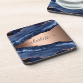 Dessous-de-verre agate bleu nom or rose écriture (Côté gauche)