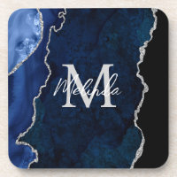 Agate de marbre bleu marine et argenté