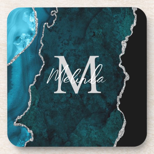 Dessous-de-verre Agate de marbre bleu turquoise et argenté (Devant)