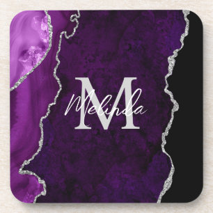 Dessous-de-verre Agate de marbre violet et argenté