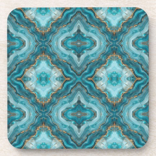 Dessous-de-verre Agate de Parties scintillant Turquoise et Or (Devant)