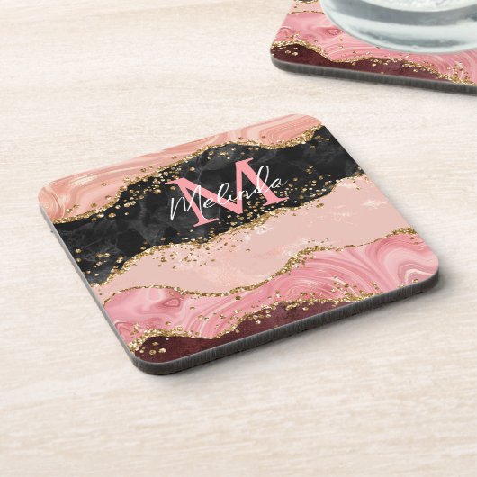 Dessous-de-verre Agate de séquences noir et rose (Côté gauche)