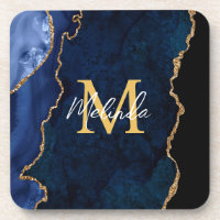 Agate Marbré Bleu Nuit et Or