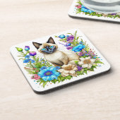 Dessous-de-verre Ai Aquarelle Siamese Chat en Fleurs (Côté gauche)