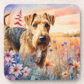 Dessous-de-verre Airedale Terrier Dog in a Wildflower Meadow (Devant)