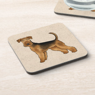 Dessous-de-verre Airedale Terrier mignon Dessin De Caricature Chien