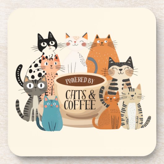 Dessous-de-verre Alimenté par les chats et le café (Devant)