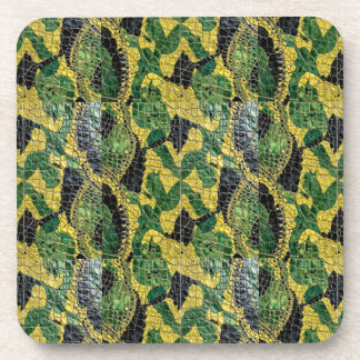 Dessous-de-verre Alligator Crocodile Dragon Cuir Vert Jaune