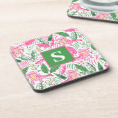 Dessous-de-verre Alligator Vin rose vert Monogramme Preppy (Côté gauche)