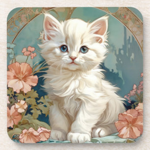 Dessous-de-verre Alphonse Mucha Style Chat blanc