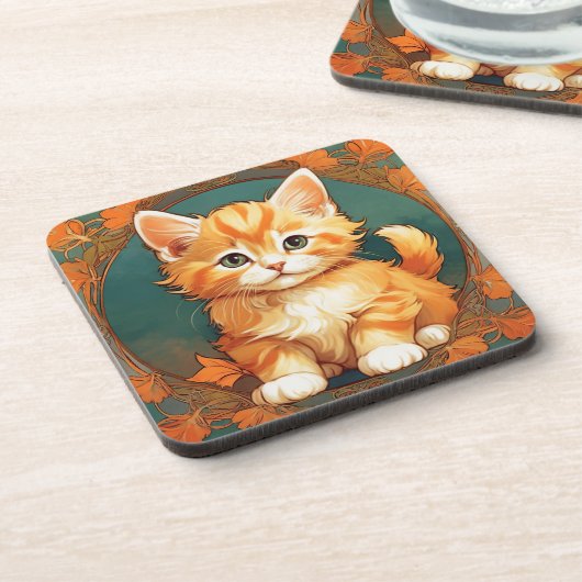 Dessous-de-verre Alphonse Mucha Style Chat orange (Côté gauche)