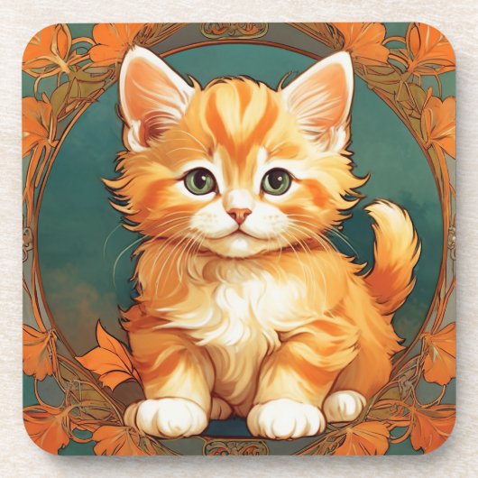 Dessous-de-verre Alphonse Mucha Style Chat orange (Devant)