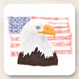 Dessous-de-verre American Bald Eagle and Flag - blanc transparent.
