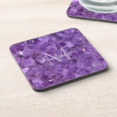 Dessous-de-verre Amethyst Birthstone Monogramme Nom personnalisé (Côté gauche)