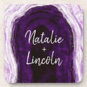 Dessous-de-verre Amethyst Purple & Silver Geode Mariage Monogramme (Devant)