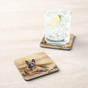 Dessous-de-verre Amoureux du Malinois belge Plage de sable