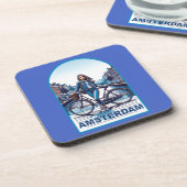 Dessous-de-verre Amsterdam fille avec vélo sur pont (Côté gauche)