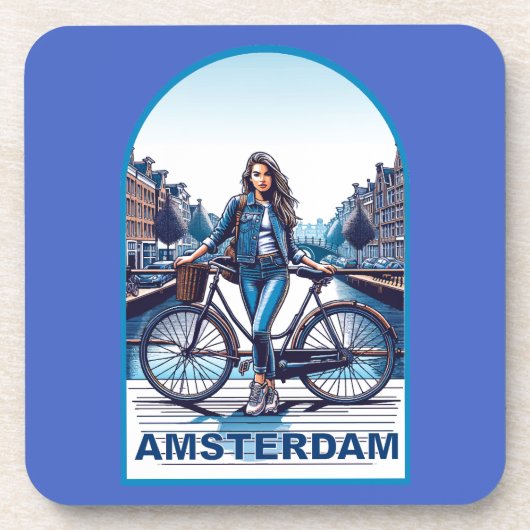 Dessous-de-verre Amsterdam fille avec vélo sur pont (Devant)