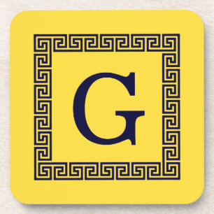 Dessous-de-verre Ananas, Clé grecque bleue marine #1 Monogramme enc