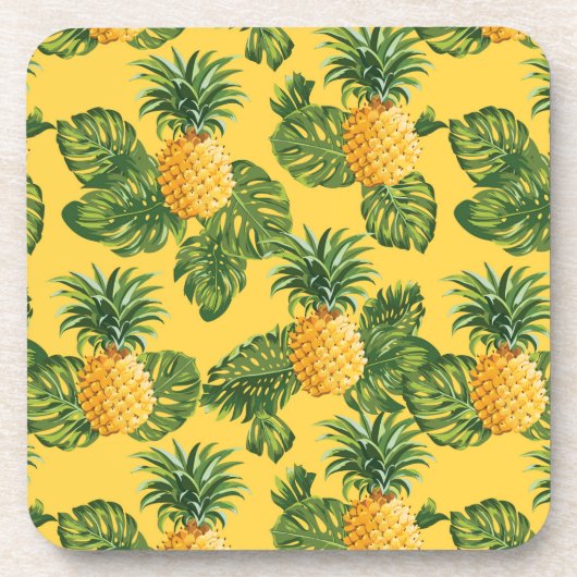 Dessous-de-verre Ananas et Feuilles tropicaux en or (Devant)