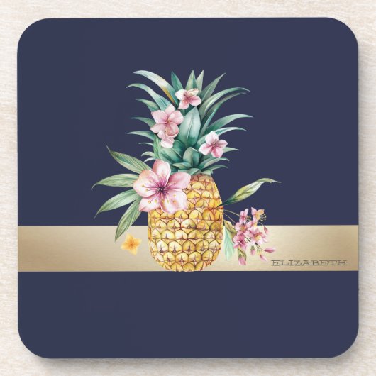 Dessous-de-verre Ananas Floral, Bande Or (Devant)