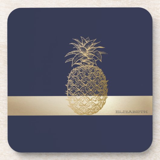 Dessous-de-verre Ananas Or, Grille - Personnalisé (Devant)