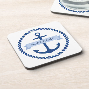 Dessous-de-verre Ancrage bleu et le nom du bateau-frontière de la c