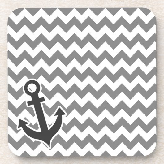 Dessous-de-verre Ancre nautique sur Dark Grey Chevron (Devant)