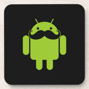Dessous-de-verre Android Robot Icon Mustache sur noir