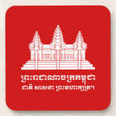 Dessous-de-verre Angkor Wat Cambodgien / Drapeau Khmer avec devise (Devant)